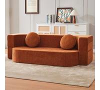 Foldable Compression Sofa Bed - Modular Woven Fabric Sectional Couch for Small Spaces Living Room Love Seat Sleeper Compact Design 180cm Orange