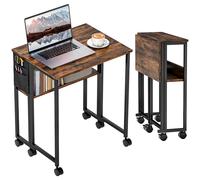 Foldable Computer Desk Rustic Brown MDF and Steel 63x50x75cm Wheels w/Bag Brakes