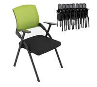 Foldable Conference Chair with Arms - Stackable Mesh Back & Padded Seat Ideal for Seminars & Classrooms Available in Sets of 2 4 6 8 10 12 - Green