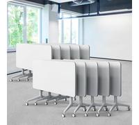 Foldable Conference Table on Wheels White Stackable Meeting Table for 2 10 People Seminar Desk for Office and Home Adjustable Height (10 47.2")