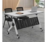 Foldable Conference Table with Silent Wheels - Mobile Flip Top Meeting Table for Office & Classroom Modern Narrow Design Portable Training Table (Black)
