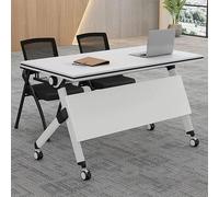Foldable Conference Table with Silent Wheels - Modern Flip Top Meeting Table for Office & Classroom Mobile Narrow Folding Training Table (White)