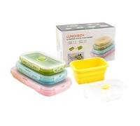 Foldable Containers, Food Organizer Set, 4 Pieces Smart Silicone Storage, Leakproof Lids Odor Resistant, Stackable Meal Prep for Home, School, Hiking, Workplace and Travel