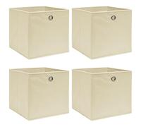 Foldable Cream Non-Woven Fabric Storage Boxes, 32x32x32 cm, Set of 4, Space-Saving, Durable, Ideal for Scarves, Socks, Underwear, Wardrobe, Shelves, Closets, Includes Metal Eyelet for Easy Access
