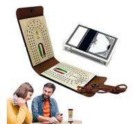 Foldable Cribbage Board Set | Wooden Cribbage Board with Storage | Family Games, Faux Leather Case, Pegs and Deck of Playing Cards