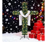 Foldable Cross Christmas Tree, 5/6 Feet Christmas Tree Shaped Like a Cross, with LED Lights and White Crown Silk, Unique Seasonal Home Decor (H70in)