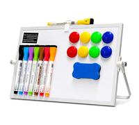 Foldable Desktop Magnetic Whiteboard 20x30 cm, Double Sided Dry Erase Board with Sturdy White Frame and Stand, 8 Pens, Eraser, 8 Round Magnets, Portable A4 Mini Writing Board for Home, Office, School