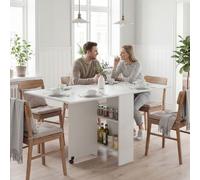 Mobile Drop Leaf Dining Table Folding Desk w/ 2 wheels Storage Shelves White