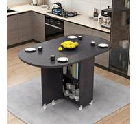 Foldable Dining Table on Wheels - 2-Tier Storage Shelf Rectangle Drop Leaf Kitchen Table for Small Spaces Black/White 55.1" L x 27.6" W x 29.5" H - Perfect for Apartments & Dining Rooms