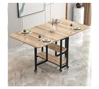 Foldable Dining Table on Wheels Pliable Console Table for 2-6 People Space-Saving Design with 2 Storage Shelves Ideal for Small Spaces Kitchen & Dining Room (Color)