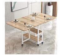 Foldable Dining Table on Wheels Portable Kitchen Table for Small Spaces Adjustable Console Table for 26 People Includes 2 Storage Shelves Perfect for Dining Room (Color)