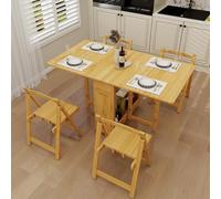 Foldable Dining Table Set for 4 - Bamboo Dinette with 4 Chairs & Sto, Space-Saving Drop Leaf Design, No Assembly Needed, Perfect for Small Kitchens & Dining Rooms