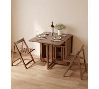 Foldable Dining Table Set with 2 Chairs - Space-Saving Extendable Solid Wood Drop Leaf Table for Kitchen, Dining, and Small Living Rooms - No Assembly Required
