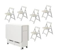 Foldable Dining Table Set with 4 Chairs 1.4m Extendable Wooden Dining Table for Kitchen Restaurant Living Room - White Finish