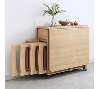 Foldable Dining Table Set with 4 Chairs 1.4m Extendable Wooden Kitchen Table Space-Saving Drop-Leaf Table for Dining Room Living Room Restaurant