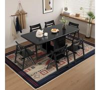 Foldable Dining Table Set with 4 Chairs - Black Solid Wood Space Saver Hidden rage Wheels Drop Leaf Design for Small Spaces (150CM 8 Chairs)