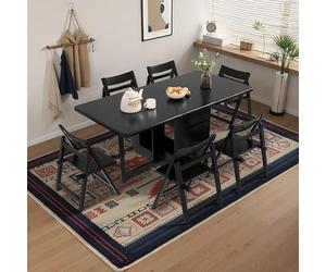 Foldable Dining Table Set with 4 Chairs - Black Solid Wood Space Saver Hidden rage Wheels Drop Leaf Design for Small Spaces (150CM 8 Chairs)