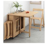 Foldable Dining Table Set with 4 Chairs Solid Wood Drop-Leaf Table for Kitchen Dining Room Living Room - Stylish Wood Color Furniture