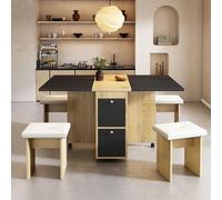 Foldable Dining Table Set with 4 Chairs SpaceSaving Expandable Kitchen Table Multifunctional 120 x 80 x 75 cm Black Ideal for Small Spaces
