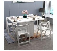 Foldable Dining Table Set with 4 Rolling Chairs & Drawer Expandable Solid Wood Farmhouse Dining Table 5-Piece Kitchen Island Furniture for Space Saving