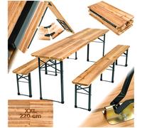 Foldable Dining Table Set with Benches Durable Fir Wood 3 Piece Compact Design