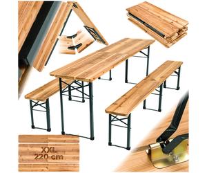 Foldable Dining Table Set with Benches Durable Fir Wood 3 Piece Compact Design