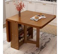 Foldable Dining Table Space-Saving Drop-Leaf Table with 2-Tier Storage Versatile Kitchen Desk in Walnut Finish 140x70cm/55.1x27.5in 3 Configurations