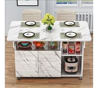 Foldable Dining Table with Cabinet and Open Shelf, 6 Wheels for Easy Mobility - Ideal for Work, Study, and Space-Saving Dining Solutions