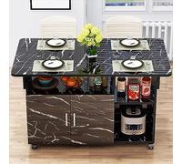 Foldable Dining Table with Cabinet and Open Shelf, 6 Wheels for Easy Mobility - Ideal for Work, Study, and Space-Saving Dining Solutions