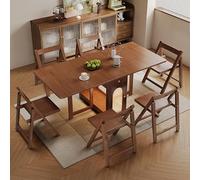 Foldable Dining Table with Chairs for Small Spaces Extendable Kitchen Desk on Wheels Rectangular 1.4M Table Set for Dining Room Includes 2 Chairs