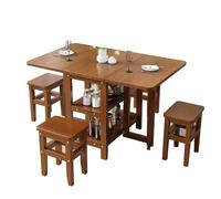 Foldable Dining Table with Storage, 4 Stools - Space-Saving Convertible Table for Small Spaces, Brown - Multi-Functional Furniture for Dining Room or Kitchen