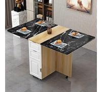 Foldable Dining Table with Wheels 2 Storage Drawers Space-Saving Drop Leaf Design Multipurpose Kitchen Desk for Small Spaces Extendable Folding Table