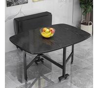 Foldable Dining Table with Wheels Expandable Kitchen Table for Small Spaces Portable Black Dining Table for Kitchen Bedroom Living Room (120x80cm)