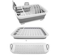 Foldable dish rack set Folding dish rack Folding cup rack Folding tableware storage rack Cutlery rack is suitable for kitchen counter, RV, camper