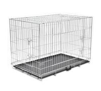 Foldable Dog Bench Galvanised Steel XXL Black 2-Door w/ Plastic Liner w/ Handle