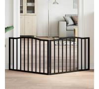 Foldable Dog Gate, 2 Black Poplar Wood Panels, Freestanding Pet Safety Barrier, 160 cm Total Length, Arched Top, for Small Medium Dogs, Living Room, Kitchen, Doorway
