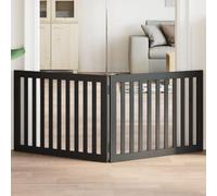 Foldable Dog Gate, 2 Panels, Black Poplar Wood, 160 cm Total Length, Freestanding Pet Barrier for Doorways, Stairs, Kitchen, Living Room