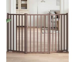 Foldable Dog Gate, 3 Panel Brown Oak Solid Fir Wood, 150 cm Total Length, Freestanding Pet Barrier for Living Room, Kitchen, Stairs, Doorway