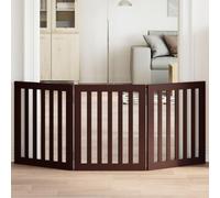 Foldable Dog Gate for Indoor Use, 3 Panels Brown Poplar Wood, 150 cm Total Length, Freestanding Pet Barrier for Doorways, Stairs, Living Room, Small to Medium Dogs