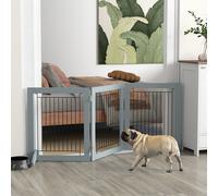 Foldable Dog Gate Freestanding Wooden Pet Barrier w/ 3 Panels, 2 Support Feet PawHut Grey One Size