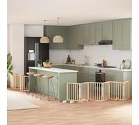 Foldable Dog Gate with Door, 12 Panels Poplar Wood, 600 cm Total Length, Freestanding Pet Barrier for Living Room, Kitchen, Stairs, Small/Medium Dogs