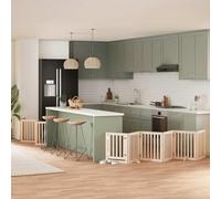 Foldable Dog Gate with Door, 12 Panels Poplar Wood, 600 cm Total Length, Freestanding Pet Barrier for Living Room, Kitchen, Stairs, Small to Medium Dogs