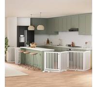Foldable Dog Gate with Door, 12 Panels White Poplar Wood, 960 cm Total Length, Freestanding Pet Barrier for Living Room, Stairs, Kitchen