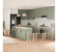 Foldable Dog Gate with Door, 15 Panels Poplar Wood Pet Barrier, 750 cm Total Length, Freestanding Indoor Outdoor Dog Kennel for Living Room, Kitchen, Stairs