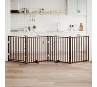 Foldable Dog Gate with Door, 4 Panels Brown Oak Solid Fir Wood, 320 cm Total Length, Freestanding Pet Barrier for Living Room, Kitchen, Stairs