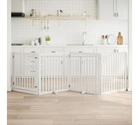 Foldable Dog Gate with Door, 4 White Poplar Wood Panels, 320 cm Total Length, Freestanding Pet Barrier for Living Room, Kitchen, Stairs, Small to Medium Dogs