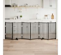 Foldable Dog Gate with Door, 6 Panels, 300 cm Solid Fir Wood, Black Pet Barrier for Indoor Safety, Freestanding Design for Living Room, Kitchen, Stairs