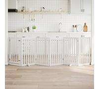 Foldable Dog Gate with Door, 6 White Poplar Wood Panels, 300 cm Total Length, Freestanding Pet Barrier for Living Room, Kitchen, Stairs, Small/Medium Dogs