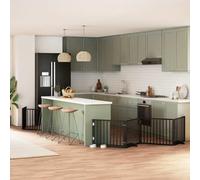 Foldable Dog Gate with Door, 8 Panels, 640 cm Total Length, Black Poplar Wood Pet Barrier for Living Room, Kitchen, Stairs, and Doorway