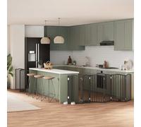 Foldable Dog Gate with Door, 9 Panels Black Poplar Wood, 450 cm Total Length, Freestanding Pet Barrier for Living Room, Kitchen, Stairs